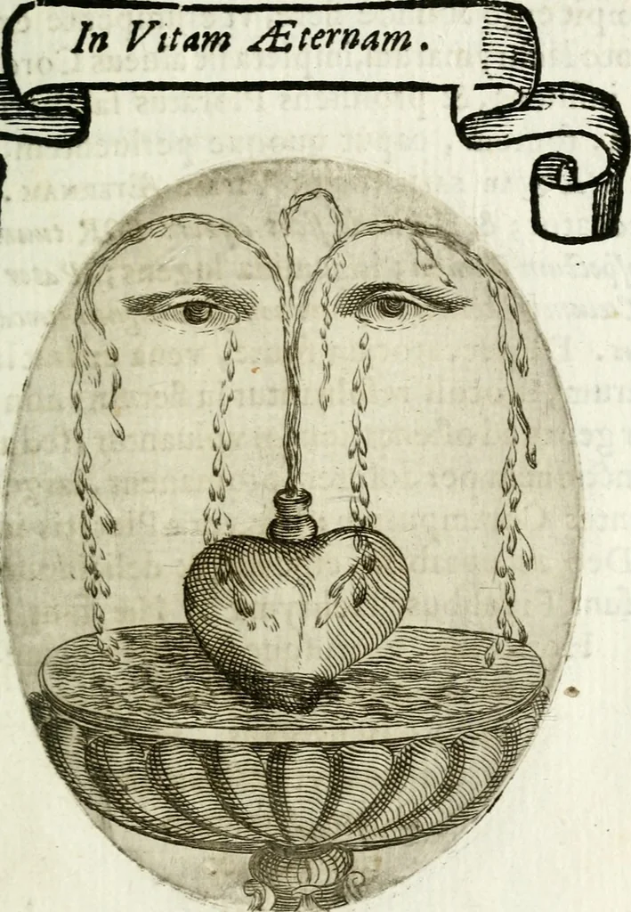 An illustration from Cardiomorpheoseos sive ex corde desumpta emblemata sacra, 1645, leaf 98
