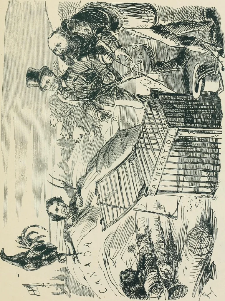 An illustration from A caricature history of Canadian politics : events from the union of 1841, as illustrated by cartoons from "Grip", and various other sources, 1886, leaf 104