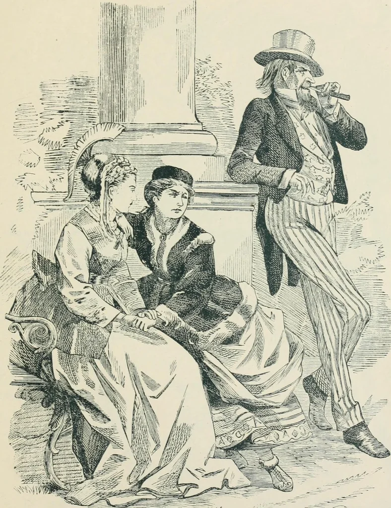 An illustration from A caricature history of Canadian politics : events from the union of 1841, as illustrated by cartoons from "Grip", and various other sources, 1886, leaf 106