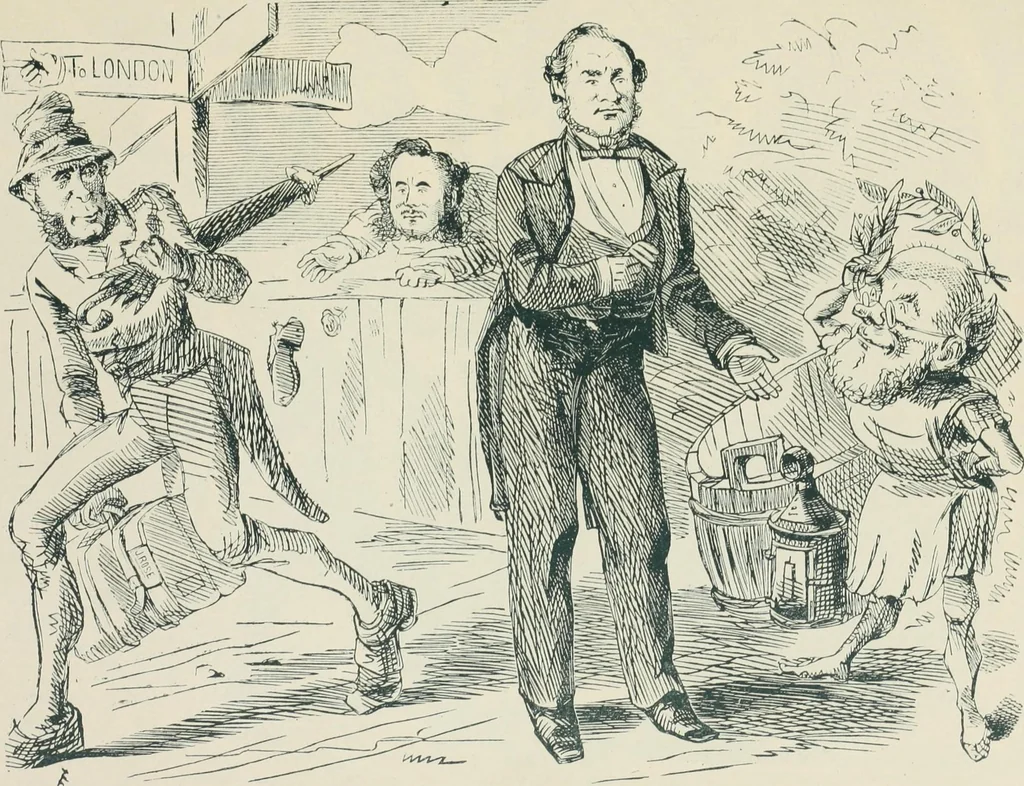 An illustration from A caricature history of Canadian politics : events from the union of 1841, as illustrated by cartoons from "Grip", and various other sources, 1886, leaf 108