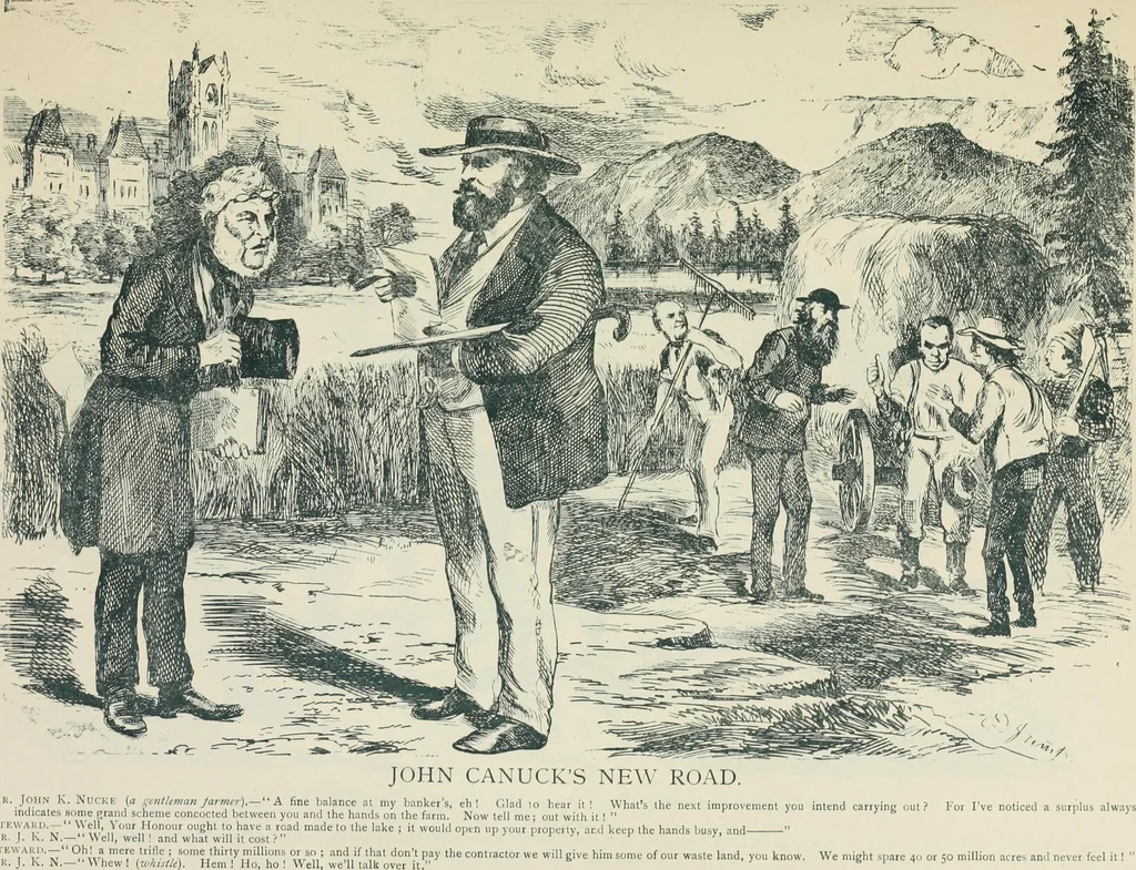 An illustration from A caricature history of Canadian politics : events from the union of 1841, as illustrated by cartoons from "Grip", and various other sources, 1886, leaf 148