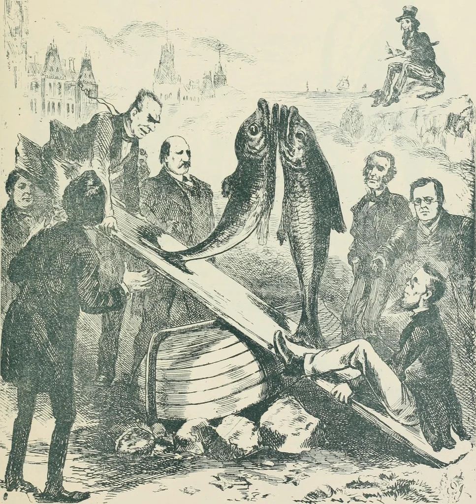 An illustration from A caricature history of Canadian politics : events from the union of 1841, as illustrated by cartoons from "Grip", and various other sources, 1886, leaf 152