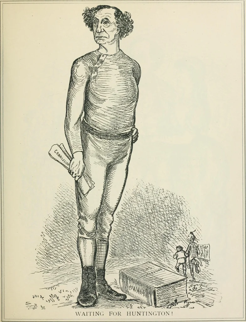 An illustration from A caricature history of Canadian politics : events from the union of 1841, as illustrated by cartoons from "Grip", and various other sources, 1886, leaf 172