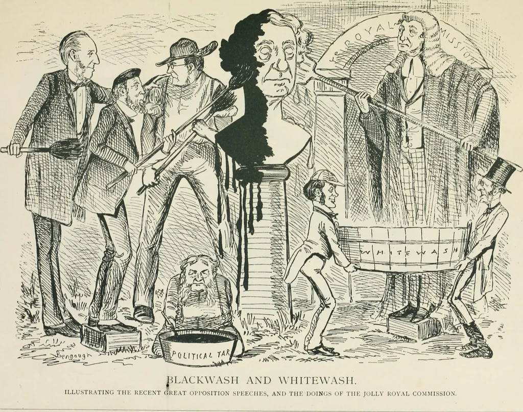 An illustration from A caricature history of Canadian politics : events from the union of 1841, as illustrated by cartoons from "Grip", and various other sources, 1886, leaf 176