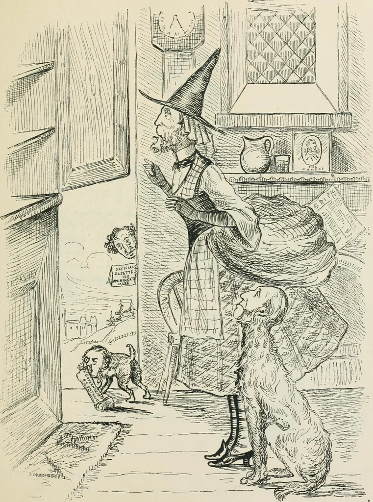 An illustration from A caricature history of Canadian politics : events from the union of 1841, as illustrated by cartoons from "Grip", and various other sources, 1886, leaf 192