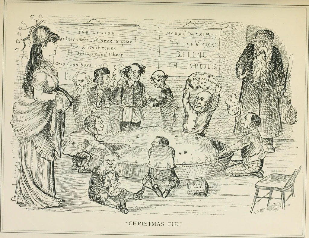 An illustration from A caricature history of Canadian politics : events from the union of 1841, as illustrated by cartoons from "Grip", and various other sources, 1886, leaf 202