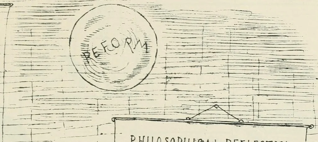 An illustration from A caricature history of Canadian politics : events from the union of 1841, as illustrated by cartoons from "Grip", and various other sources, 1886, leaf 208