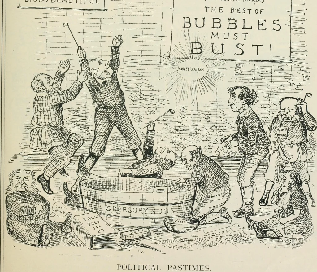 An illustration from A caricature history of Canadian politics : events from the union of 1841, as illustrated by cartoons from "Grip", and various other sources, 1886, leaf 208