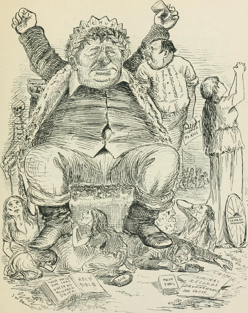 An illustration from A caricature history of Canadian politics : events from the union of 1841, as illustrated by cartoons from "Grip", and various other sources, 1886, leaf 214