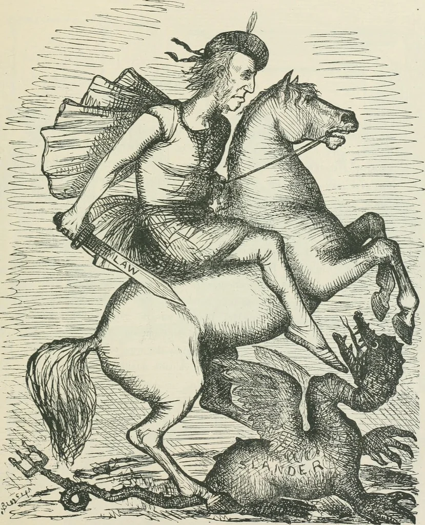 An illustration from A caricature history of Canadian politics : events from the union of 1841, as illustrated by cartoons from "Grip", and various other sources, 1886, leaf 236