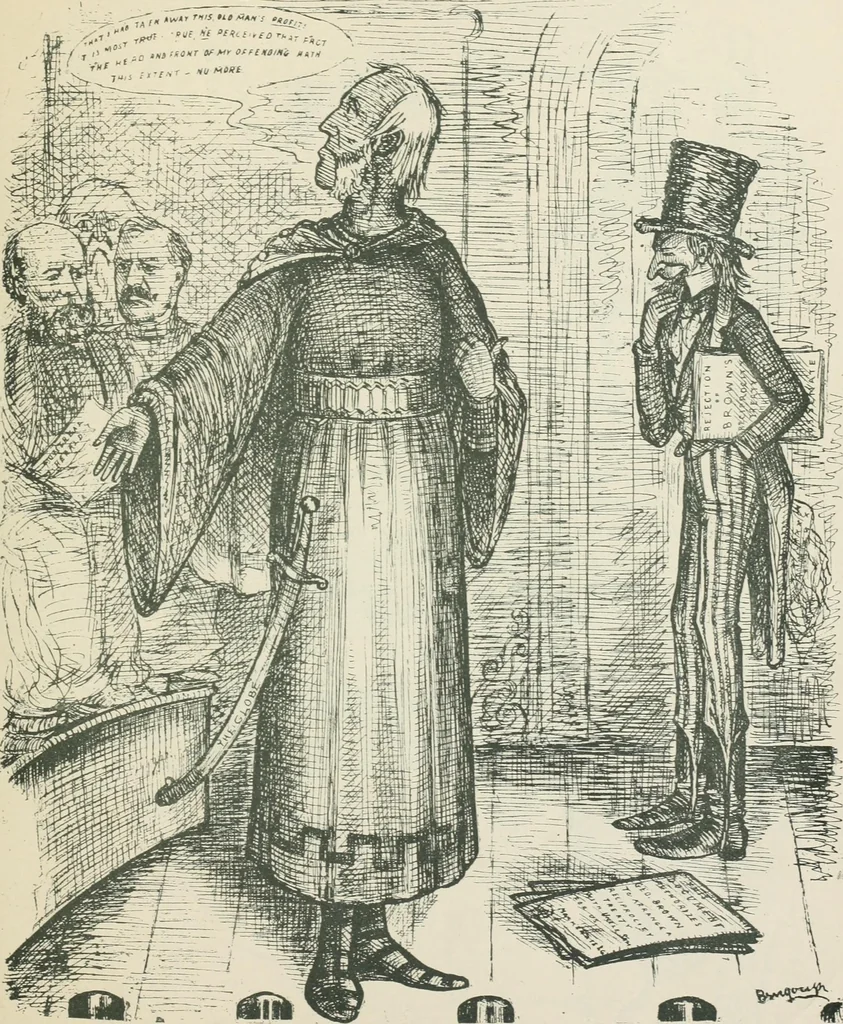 An illustration from A caricature history of Canadian politics : events from the union of 1841, as illustrated by cartoons from "Grip", and various other sources, 1886, leaf 258