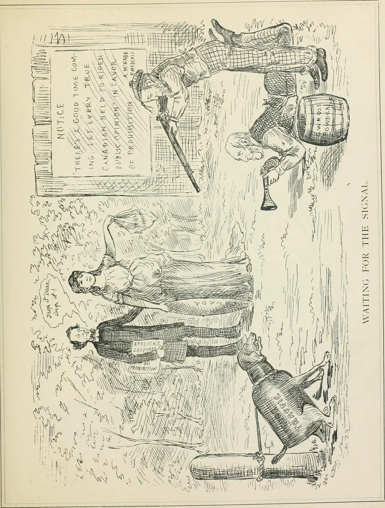 An illustration from A caricature history of Canadian politics : events from the union of 1841, as illustrated by cartoons from "Grip", and various other sources, 1886, leaf 260