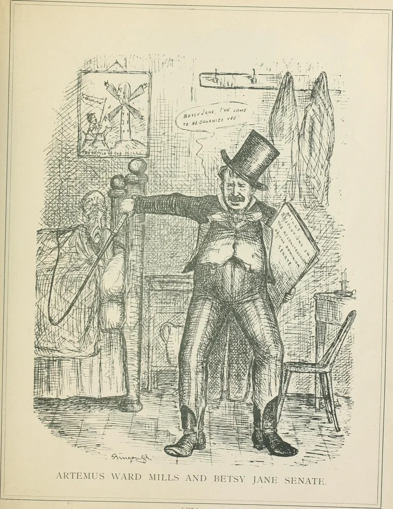 An illustration from A caricature history of Canadian politics : events from the union of 1841, as illustrated by cartoons from "Grip", and various other sources, 1886, leaf 262