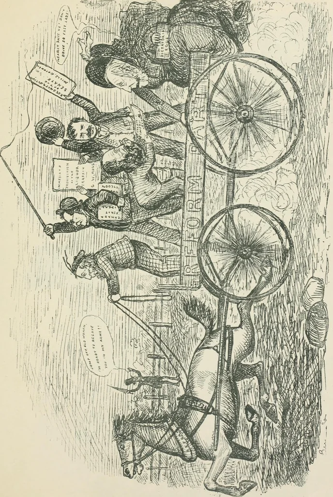An illustration from A caricature history of Canadian politics : events from the union of 1841, as illustrated by cartoons from "Grip", and various other sources, 1886, leaf 264