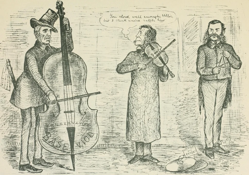 An illustration from A caricature history of Canadian politics : events from the union of 1841, as illustrated by cartoons from "Grip", and various other sources, 1886, leaf 270