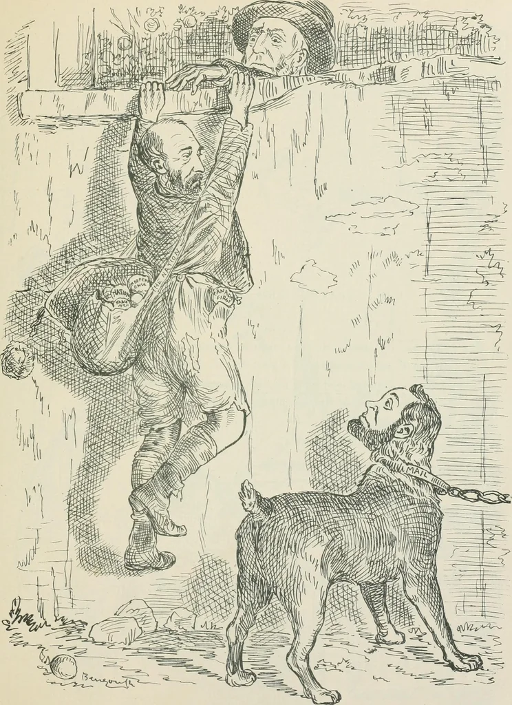 An illustration from A caricature history of Canadian politics : events from the union of 1841, as illustrated by cartoons from "Grip", and various other sources, 1886, leaf 276