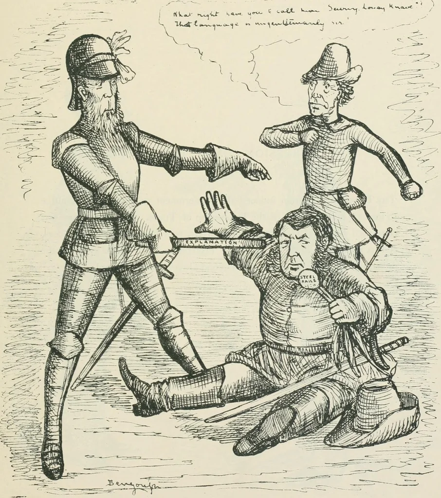 An illustration from A caricature history of Canadian politics : events from the union of 1841, as illustrated by cartoons from "Grip", and various other sources, 1886, leaf 300