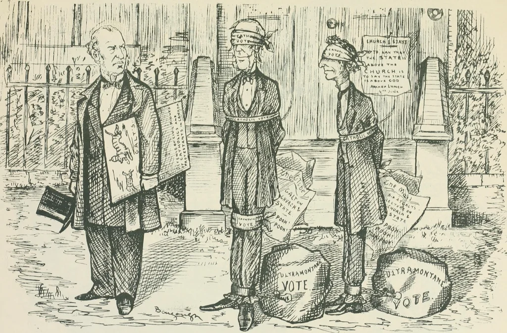 An illustration from A caricature history of Canadian politics : events from the union of 1841, as illustrated by cartoons from "Grip", and various other sources, 1886, leaf 306