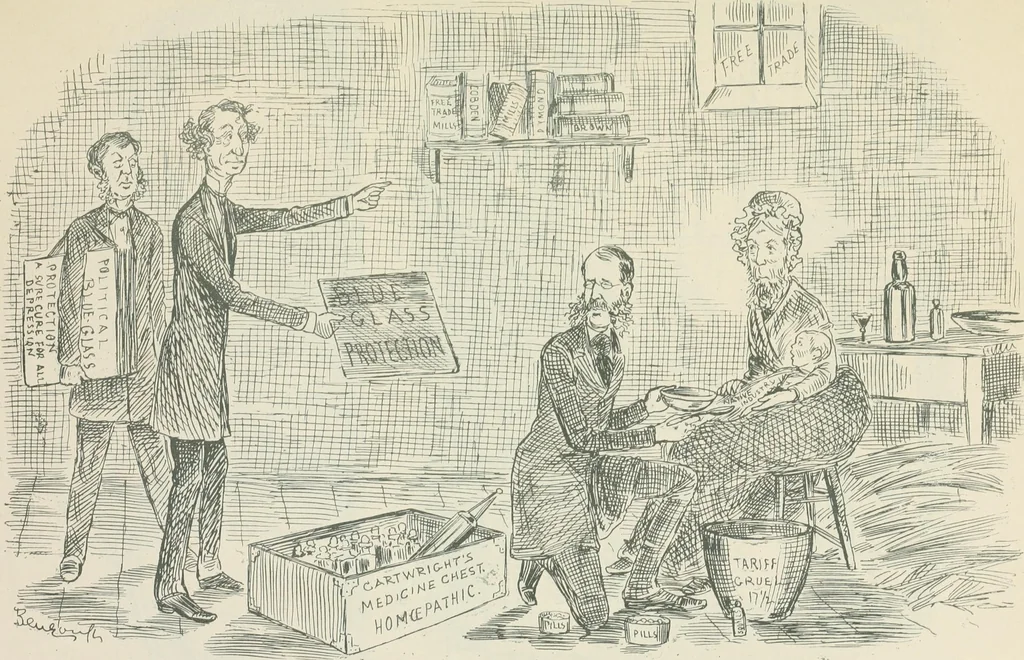 An illustration from A caricature history of Canadian politics : events from the union of 1841, as illustrated by cartoons from "Grip", and various other sources, 1886, leaf 340