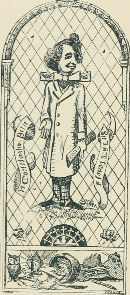 An illustration from A caricature history of Canadian politics : events from the union of 1841, as illustrated by cartoons from "Grip", and various other sources, 1886, leaf 35