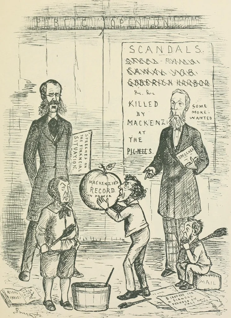 An illustration from A caricature history of Canadian politics : events from the union of 1841, as illustrated by cartoons from "Grip", and various other sources, 1886, leaf 362