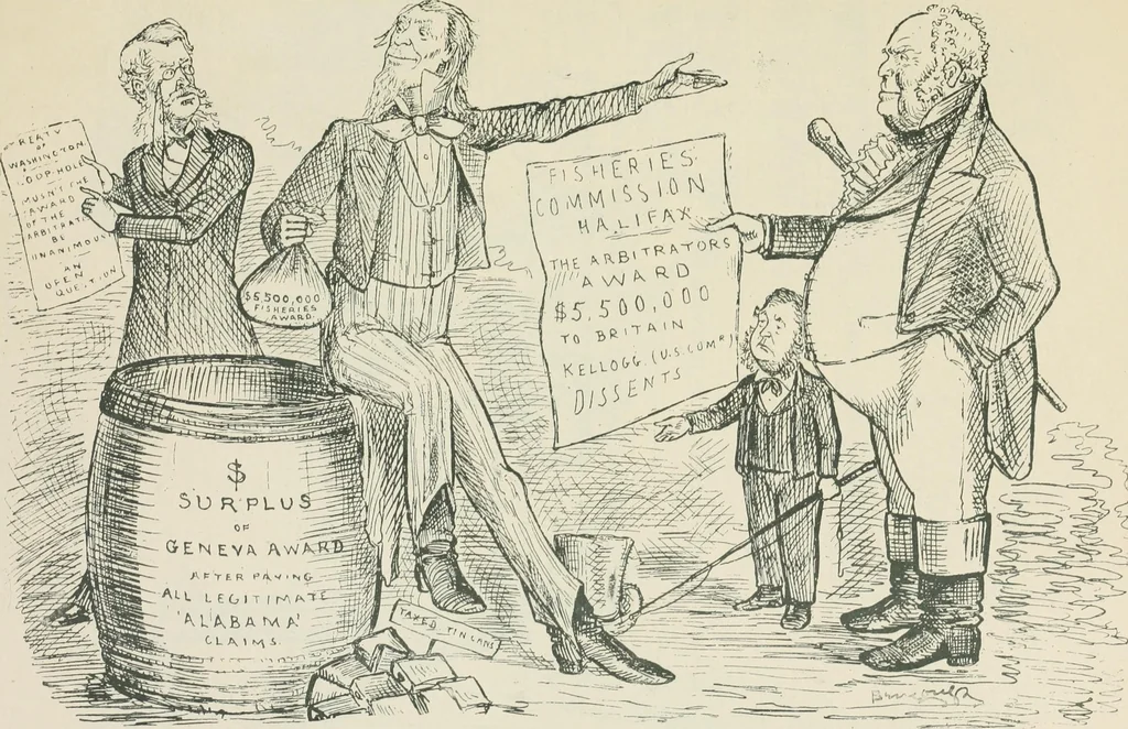 An illustration from A caricature history of Canadian politics : events from the union of 1841, as illustrated by cartoons from "Grip", and various other sources, 1886, leaf 382