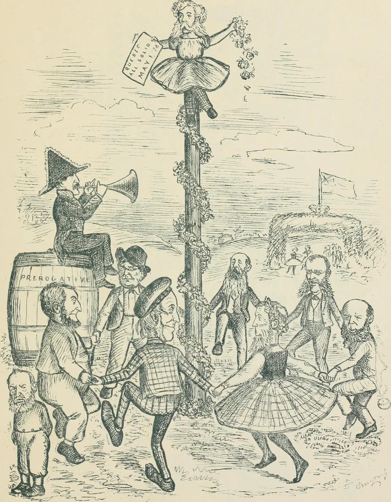 An illustration from A caricature history of Canadian politics : events from the union of 1841, as illustrated by cartoons from "Grip", and various other sources, 1886, leaf 398