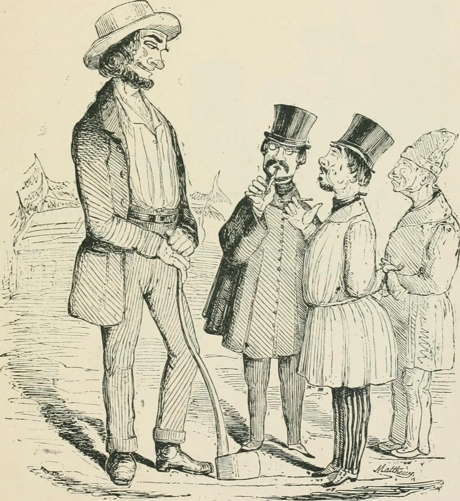 An illustration from A caricature history of Canadian politics : events from the union of 1841, as illustrated by cartoons from "Grip", and various other sources, 1886, leaf 64