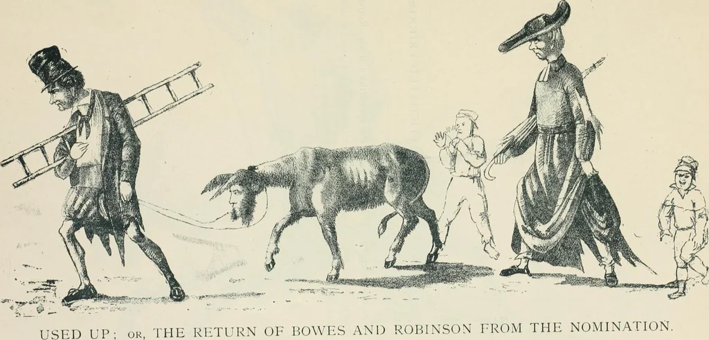 An illustration from A caricature history of Canadian politics : events from the union of 1841, as illustrated by cartoons from "Grip", and various other sources, 1886, leaf 74
