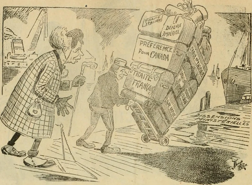An illustration from Caricature politique au Canada = Free lance political caricature in Canada, 1904, leaf 15