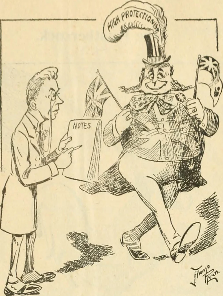 An illustration from Caricature politique au Canada = Free lance political caricature in Canada, 1904, leaf 16