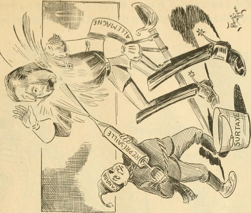 An illustration from Caricature politique au Canada = Free lance political caricature in Canada, 1904, leaf 36