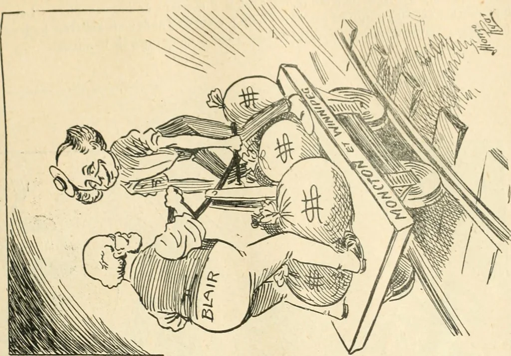 An illustration from Caricature politique au Canada = Free lance political caricature in Canada, 1904, leaf 52
