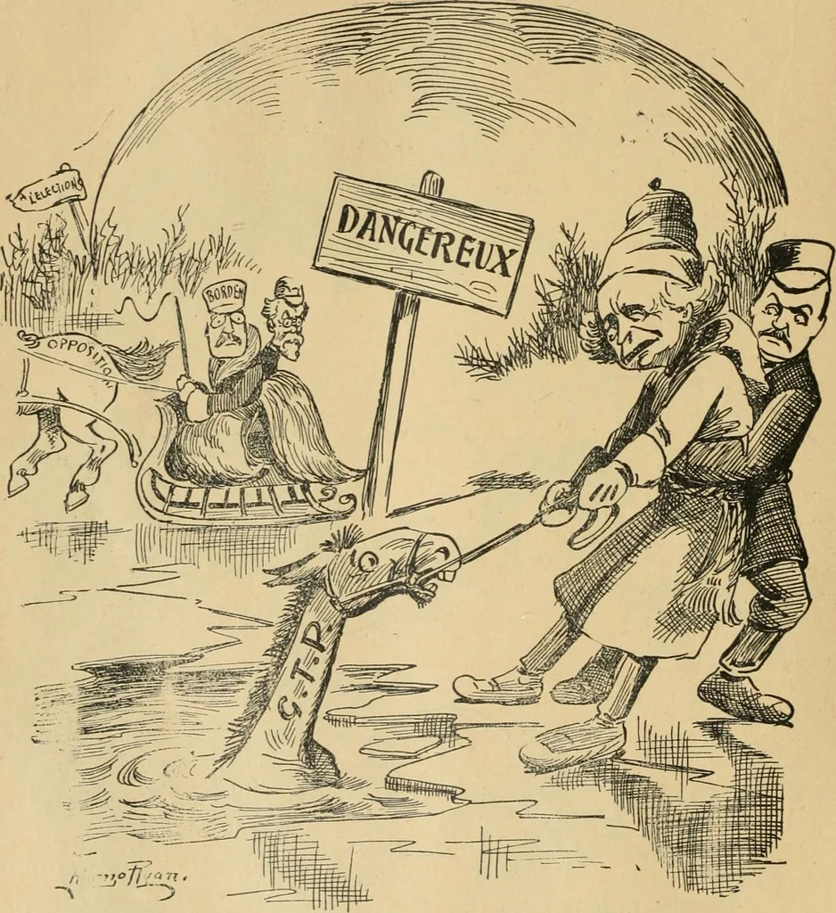 An illustration from Caricature politique au Canada = Free lance political caricature in Canada, 1904, leaf 65