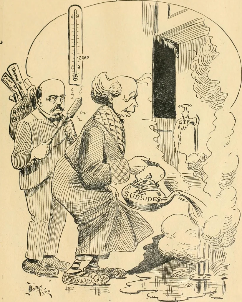 An illustration from Caricature politique au Canada = Free lance political caricature in Canada, 1904, leaf 66