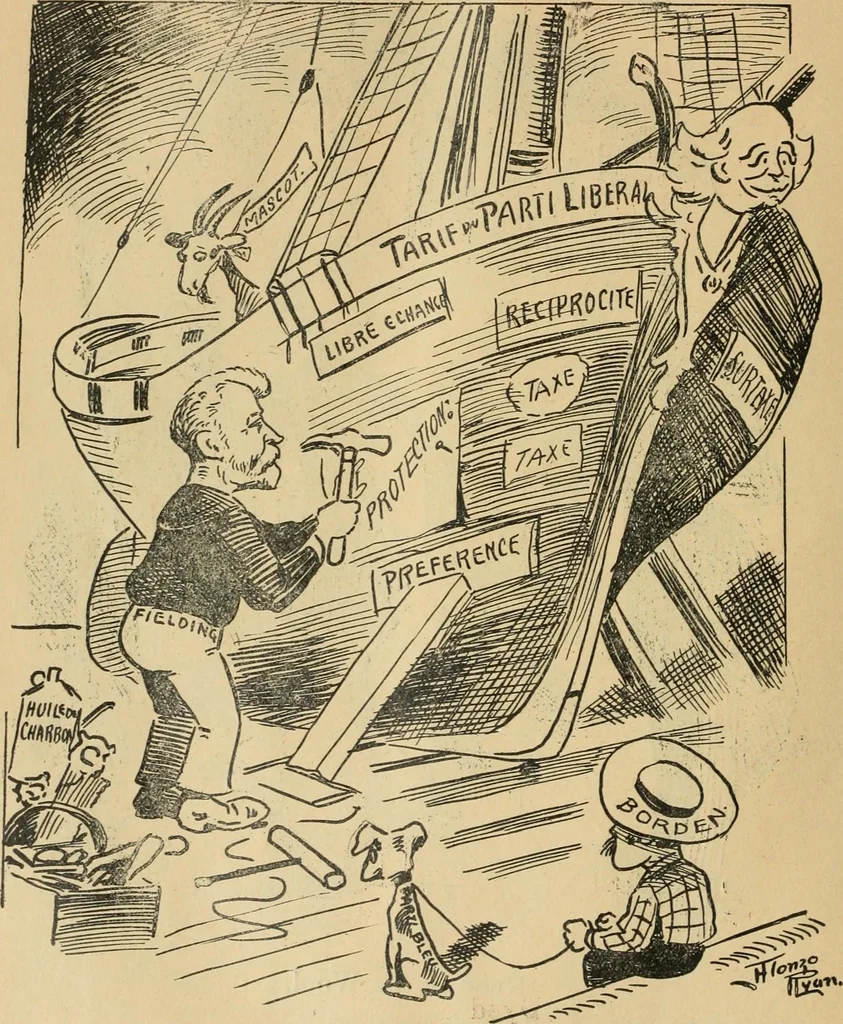 An illustration from Caricature politique au Canada = Free lance political caricature in Canada, 1904, leaf 69
