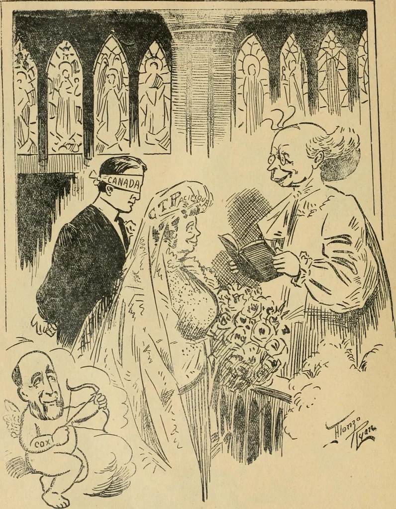 An illustration from Caricature politique au Canada = Free lance political caricature in Canada, 1904, leaf 73