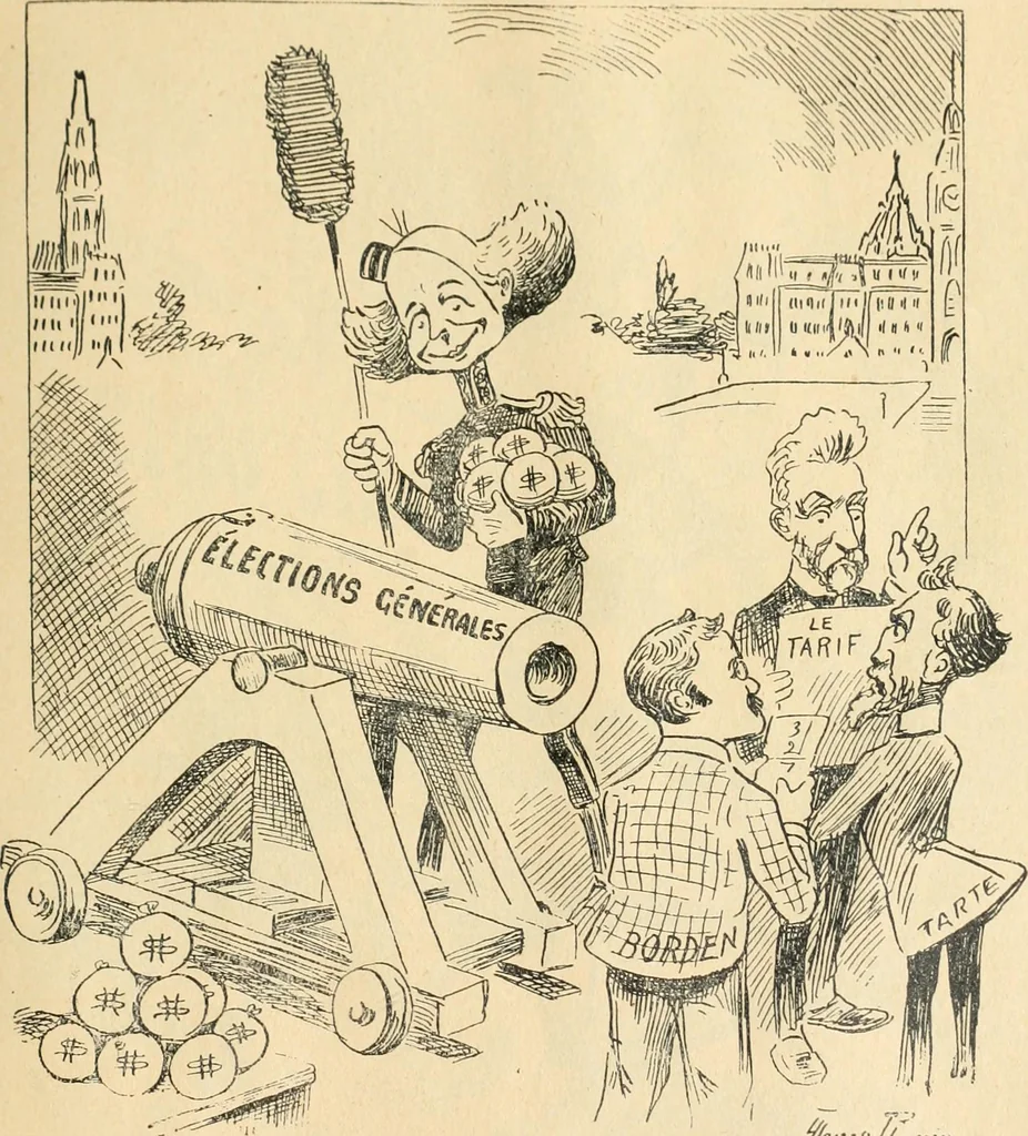 An illustration from Caricature politique au Canada = Free lance political caricature in Canada, 1904, leaf 74