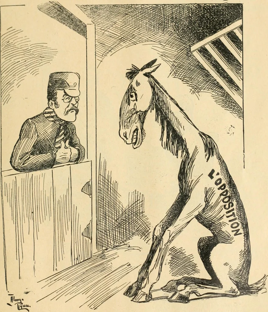 An illustration from Caricature politique au Canada = Free lance political caricature in Canada, 1904, leaf 84