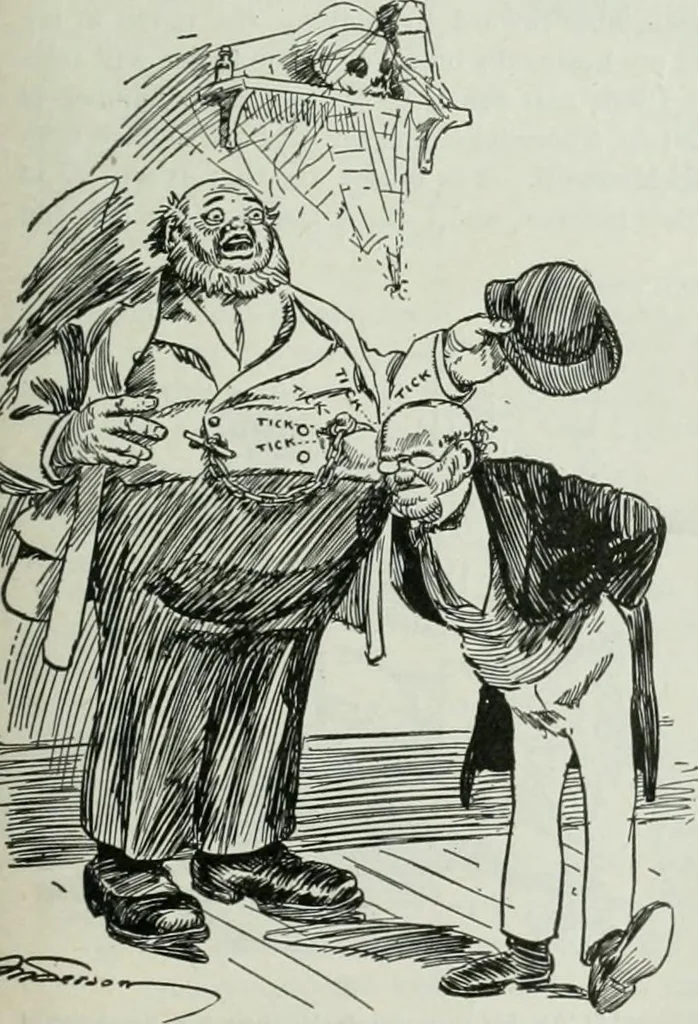 An illustration from Caricature; wit and humor of a nation in picture, song and story, 1911, leaf 140