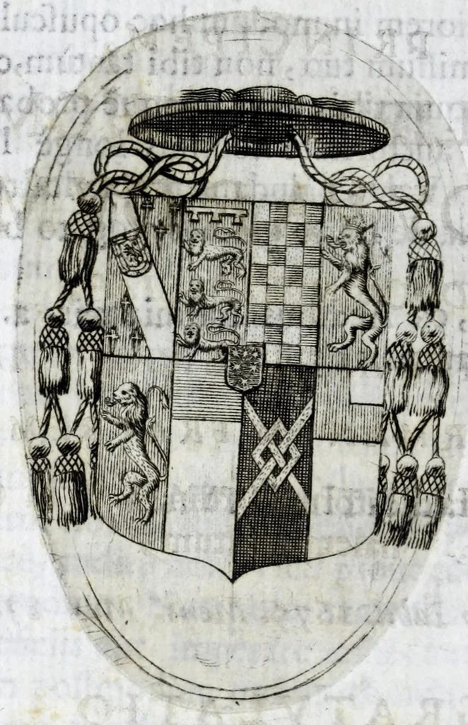 An illustration from Carmina marmoribus Arundelianis fortasse perenniora : in promotione ad sacram purpuram eminentissimi & reuerendissimi principis, Philippi Thomae Houuardi, ex Norfolciae ducibus, & comitibus Arundeliae &c. S.R.E. cardinalis, 1676, leaf 14