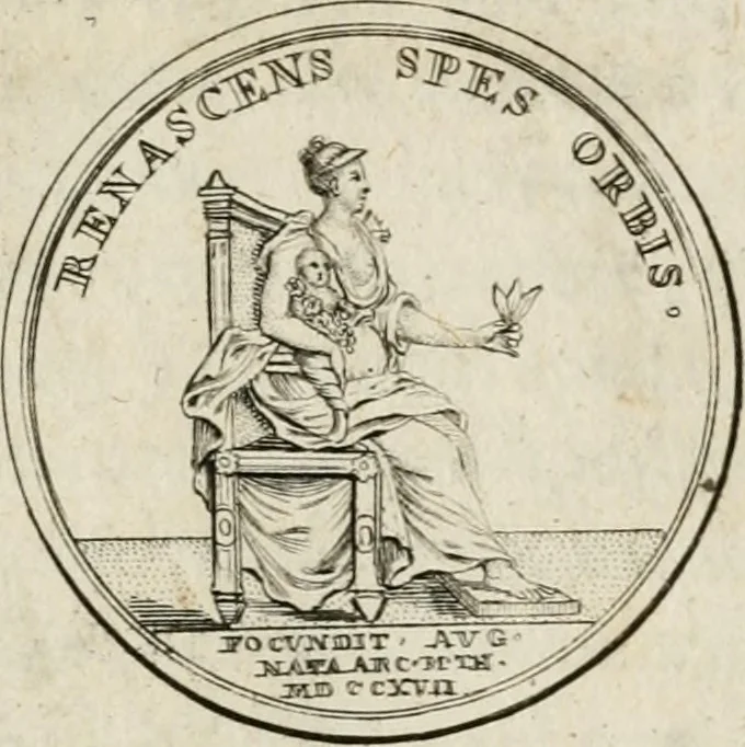 An illustration from Caroli Gustavi Heraei sacrae caes., majest., consiliarii, & rei antiquae, nec non feriundis numismatibus praefecti, Inscriptiones et symbola varii argumenti, 1734, leaf 104