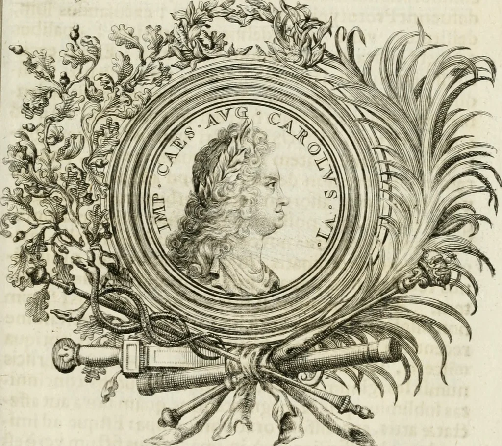 An illustration from Caroli Gustavi Heraei sacrae caes., majest., consiliarii, & rei antiquae, nec non feriundis numismatibus praefecti, Inscriptiones et symbola varii argumenti, 1734, leaf 14