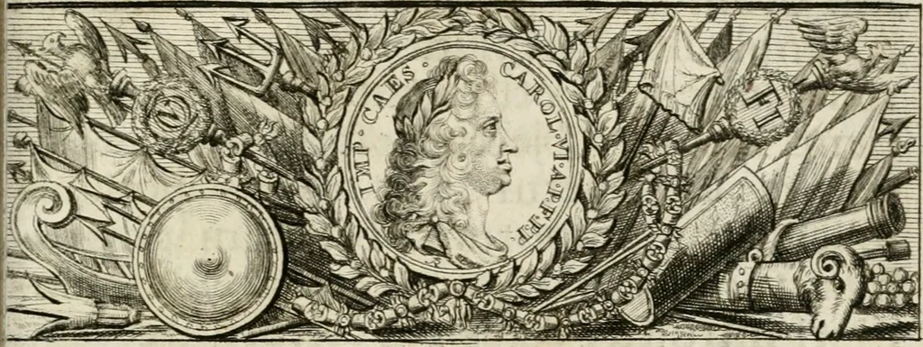 An illustration from Caroli Gustavi Heraei sacrae caes., majest., consiliarii, & rei antiquae, nec non feriundis numismatibus praefecti, Inscriptiones et symbola varii argumenti, 1734, leaf 188