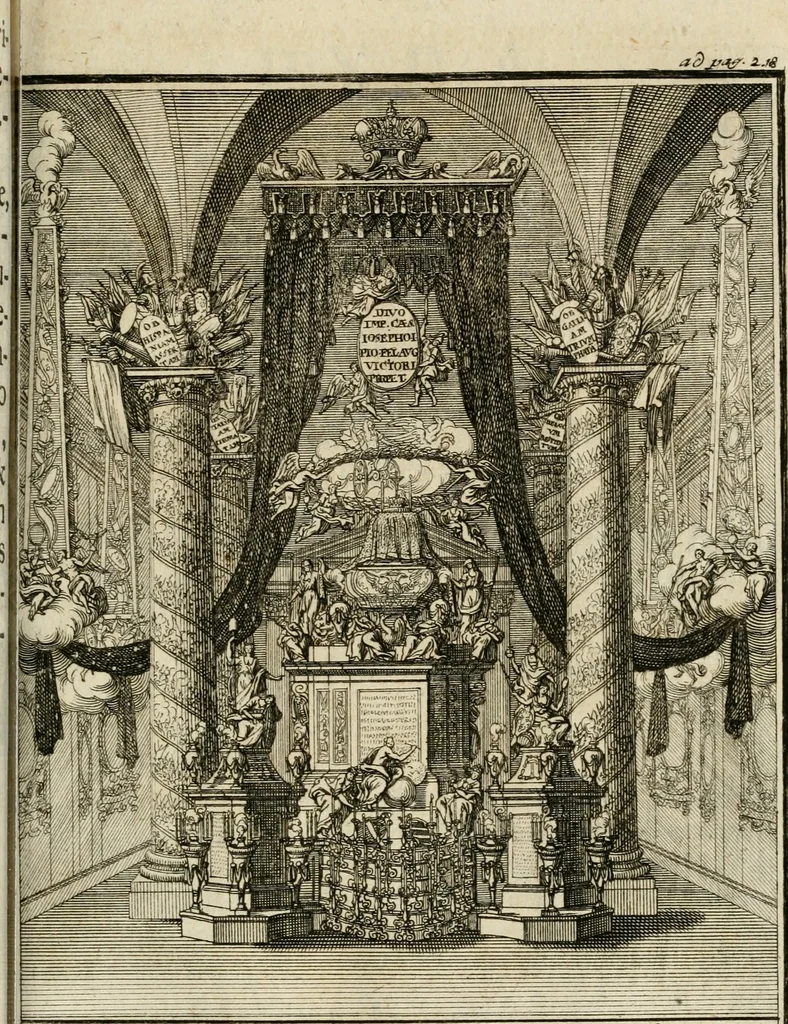 An illustration from Caroli Gustavi Heraei sacrae caes., majest., consiliarii, & rei antiquae, nec non feriundis numismatibus praefecti, Inscriptiones et symbola varii argumenti, 1734, leaf 240