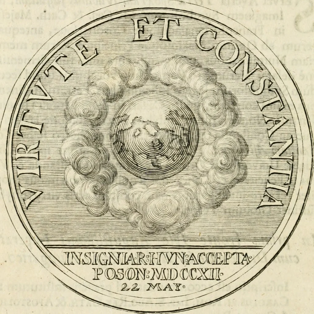 An illustration from Caroli Gustavi Heraei sacrae caes., majest., consiliarii, & rei antiquae, nec non feriundis numismatibus praefecti, Inscriptiones et symbola varii argumenti, 1734, leaf 27
