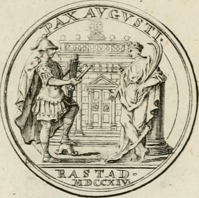 An illustration from Caroli Gustavi Heraei sacrae caes., majest., consiliarii, & rei antiquae, nec non feriundis numismatibus praefecti, Inscriptiones et symbola varii argumenti, 1734, leaf 34