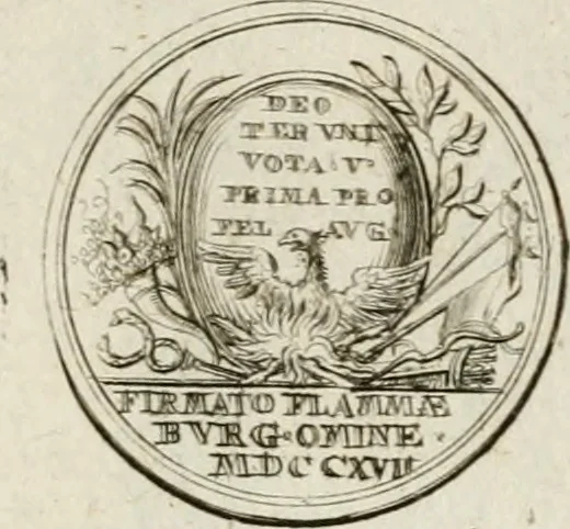 An illustration from Caroli Gustavi Heraei sacrae caes., majest., consiliarii, & rei antiquae, nec non feriundis numismatibus praefecti, Inscriptiones et symbola varii argumenti, 1734, leaf 46