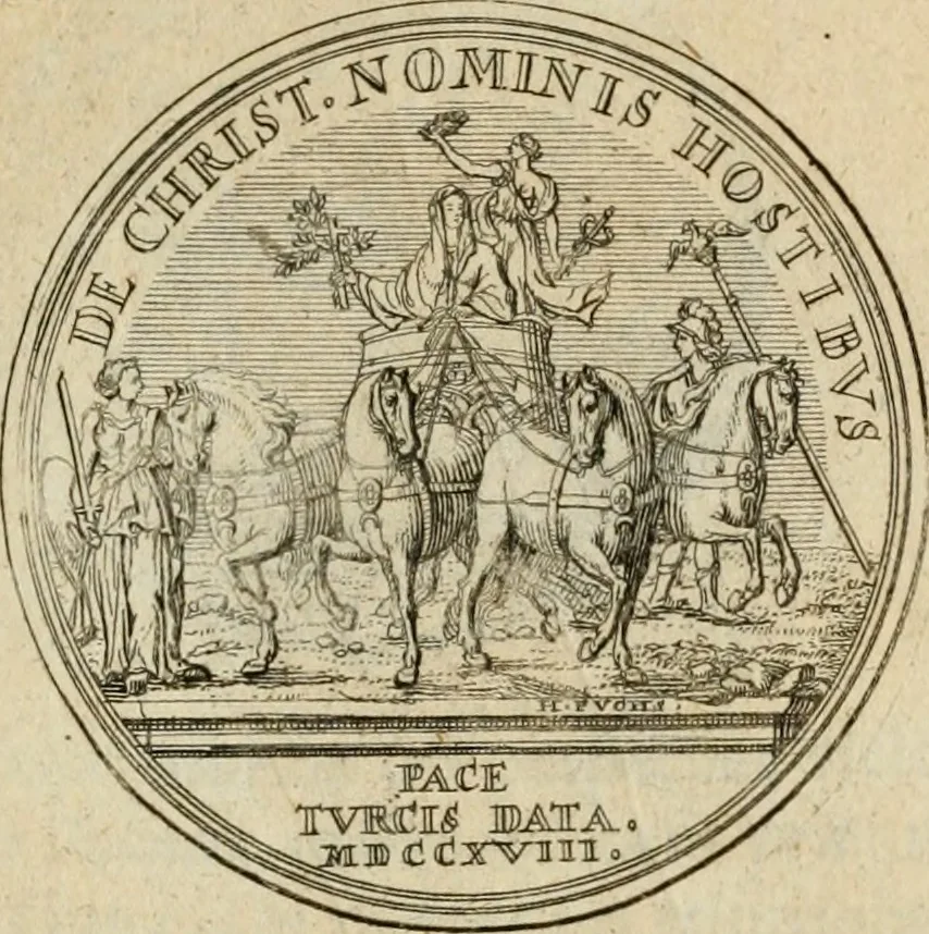 An illustration from Caroli Gustavi Heraei sacrae caes., majest., consiliarii, & rei antiquae, nec non feriundis numismatibus praefecti, Inscriptiones et symbola varii argumenti, 1734, leaf 54
