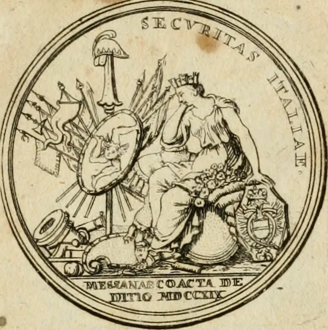 An illustration from Caroli Gustavi Heraei sacrae caes., majest., consiliarii, & rei antiquae, nec non feriundis numismatibus praefecti, Inscriptiones et symbola varii argumenti, 1734, leaf 62